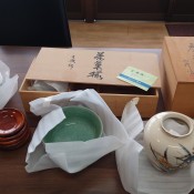 薩摩焼花瓶、茶器揃